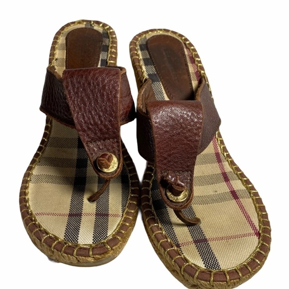 Burberry Leather Nova Check Wedge Espadrille SZ 38